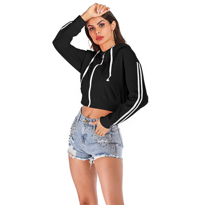 Solid Cropped Zip-Up Hoodie with Batwing Sleeves