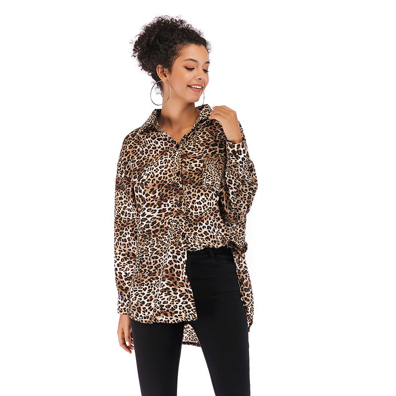Abstract Print Chiffon Button-Down Shirt with Lapel Collar