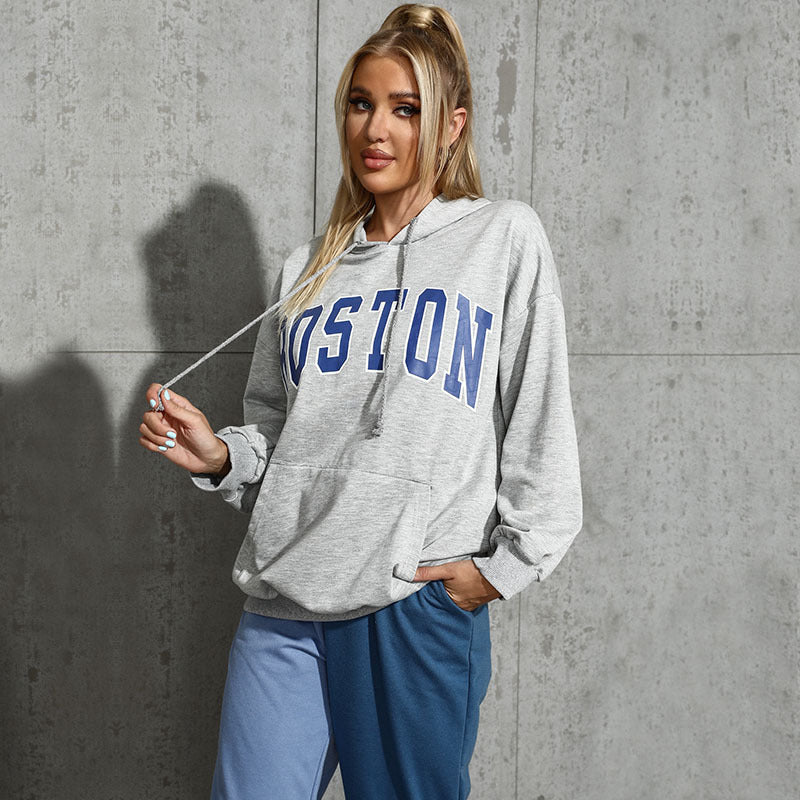 Oversized Letter Print Hoodie with Kangaroo Pocket
