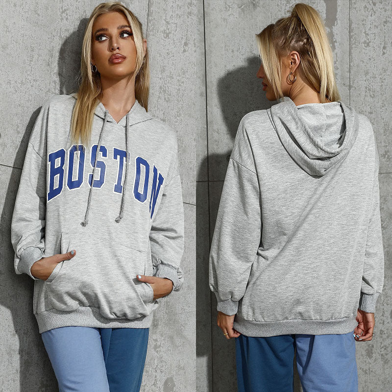 Oversized Letter Print Hoodie with Kangaroo Pocket