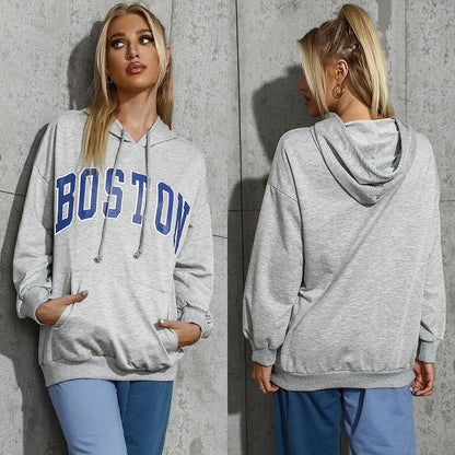 Oversized Letter Print Hoodie with Kangaroo Pocket
