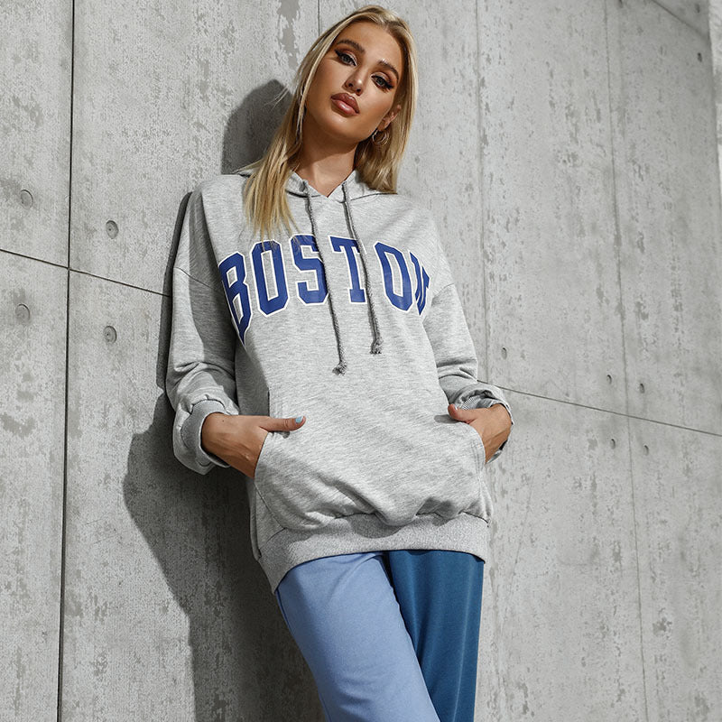 Oversized Letter Print Hoodie with Kangaroo Pocket