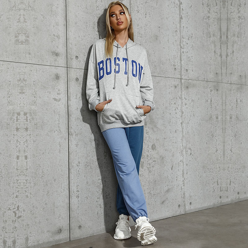 Oversized Letter Print Hoodie with Kangaroo Pocket