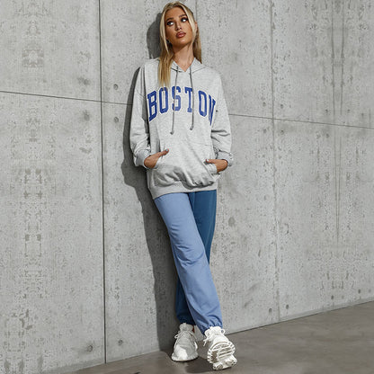 Oversized Letter Print Hoodie with Kangaroo Pocket