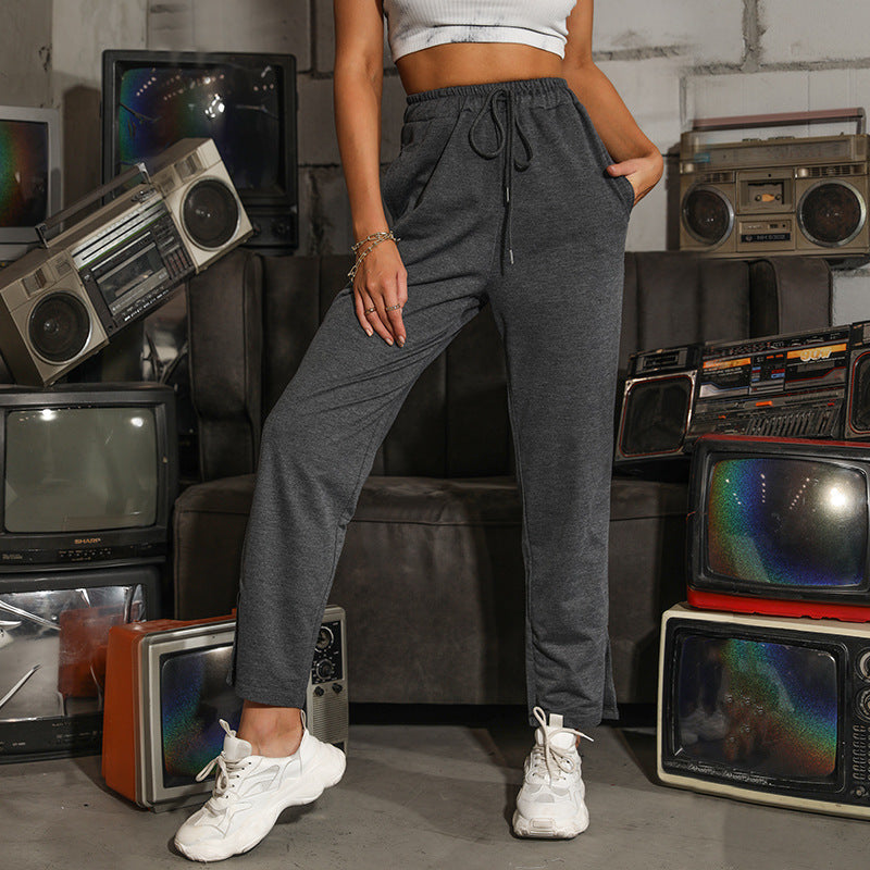 High-Waist Straight-Leg Lounge Pants with Drawstring