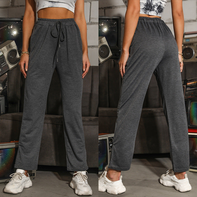 High-Waist Straight-Leg Lounge Pants with Drawstring