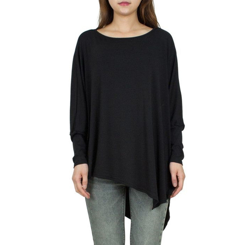 Oversized Batwing Sleeve Top with Asymmetrical Hem