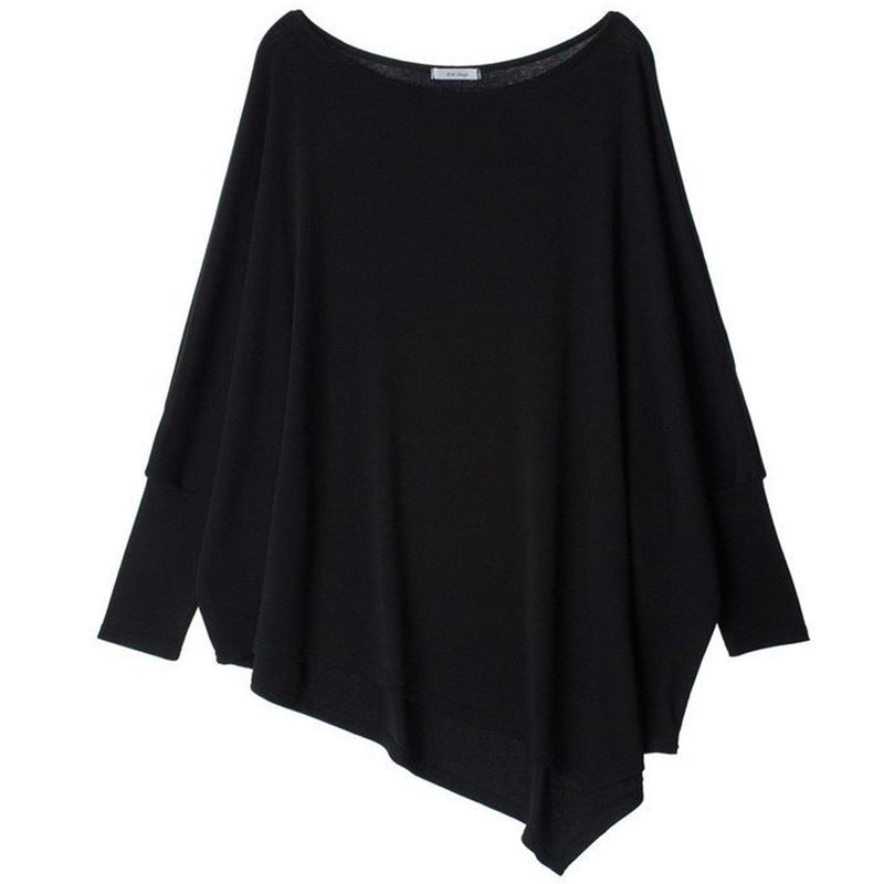 Oversized Batwing Sleeve Top with Asymmetrical Hem