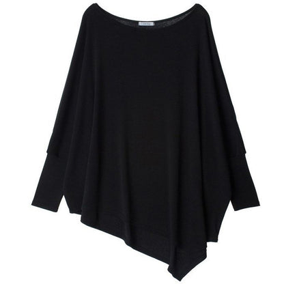 Oversized Batwing Sleeve Top with Asymmetrical Hem