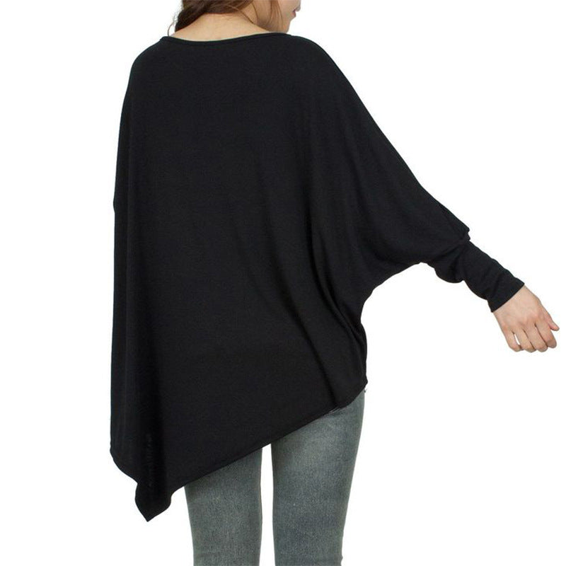 Oversized Batwing Sleeve Top with Asymmetrical Hem