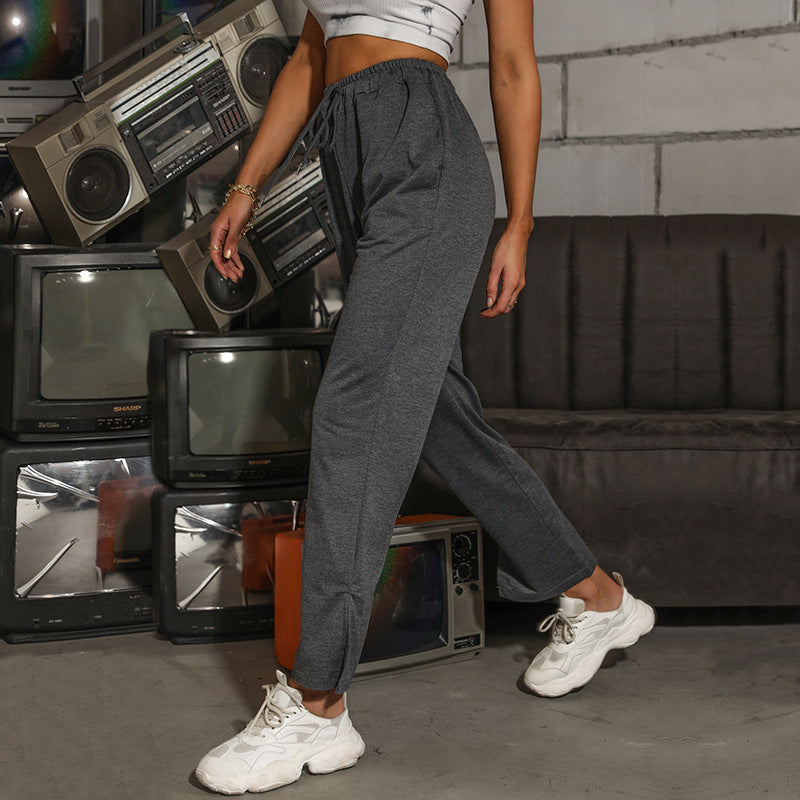 High-Waist Straight-Leg Lounge Pants with Drawstring