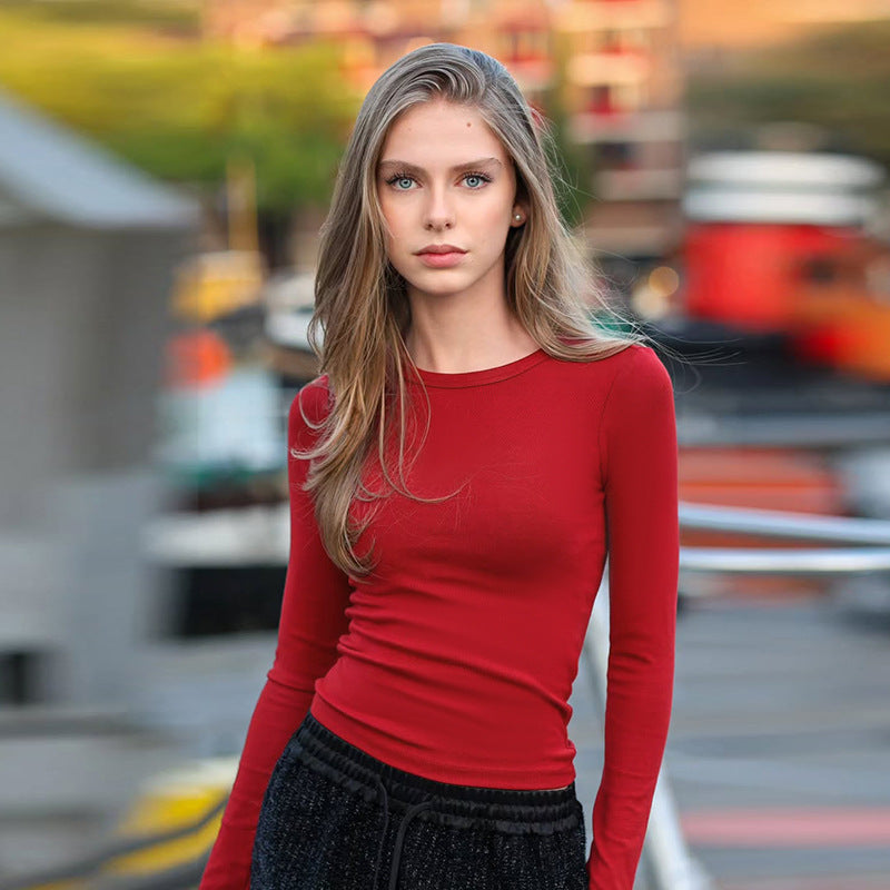 Slim Fit Long Sleeve Top with Lace-Up Back and Bow Detail