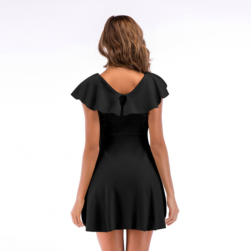Solid A-Line Mini Dress with Ruffled Peter Pan Collar