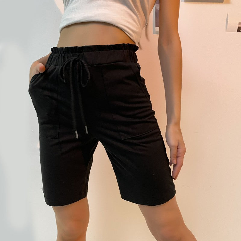 Straight-Leg Bermuda Shorts with High Drawstring Waist