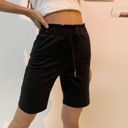Straight-Leg Bermuda Shorts with High Drawstring Waist