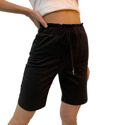 Straight-Leg Bermuda Shorts with High Drawstring Waist