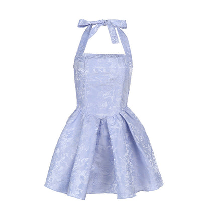 Slim Fit Jacquard Halter Neck Dress Elegant