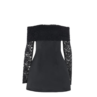 Elegant Slim Fit Lace Shoulder Dress Black
