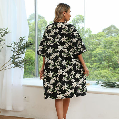 Floral Print Longline Cardigan with V-Neck and Half Sleeves