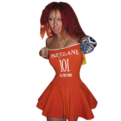 Letter Print Strapless Mini Dress with Flared Skirt
