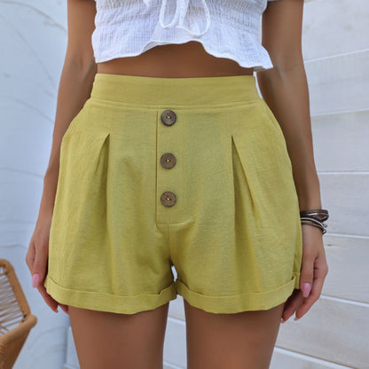 High-Waist Wide-Leg Shorts with Button Front