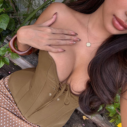 Strapless Lace-Up Corset Tube Top in Solid Khaki