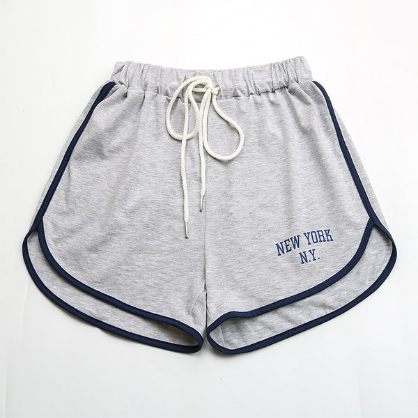 High-Waist Dolphin Shorts with Letter Print and Contrast Trim