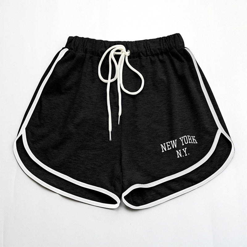 High-Waist Dolphin Shorts with Letter Print and Contrast Trim