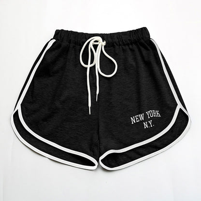 High-Waist Dolphin Shorts with Letter Print and Contrast Trim