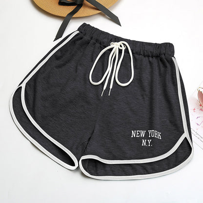 High-Waist Dolphin Shorts with Letter Print and Contrast Trim