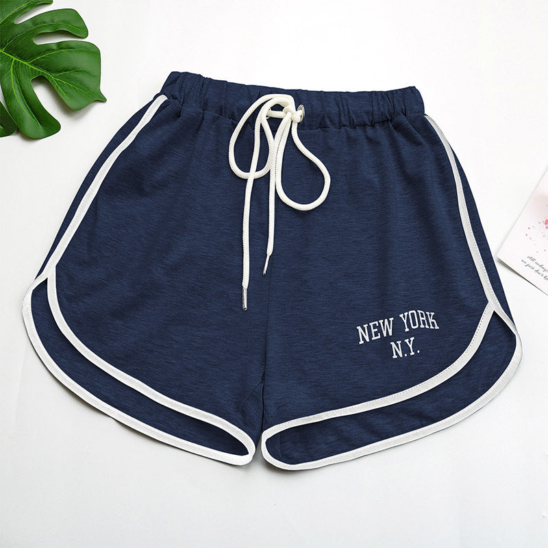 High-Waist Dolphin Shorts with Letter Print and Contrast Trim