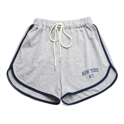 High-Waist Dolphin Shorts with Letter Print and Contrast Trim