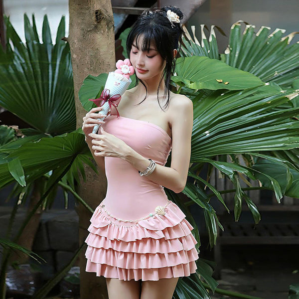 Strapless Bodycon Mini Dress with Tiered Ruffle Skirt