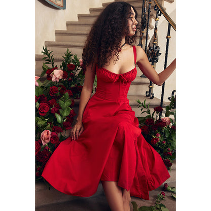 Solid A-Line Maxi Dress with Corset Bodice and Ruched Bust
