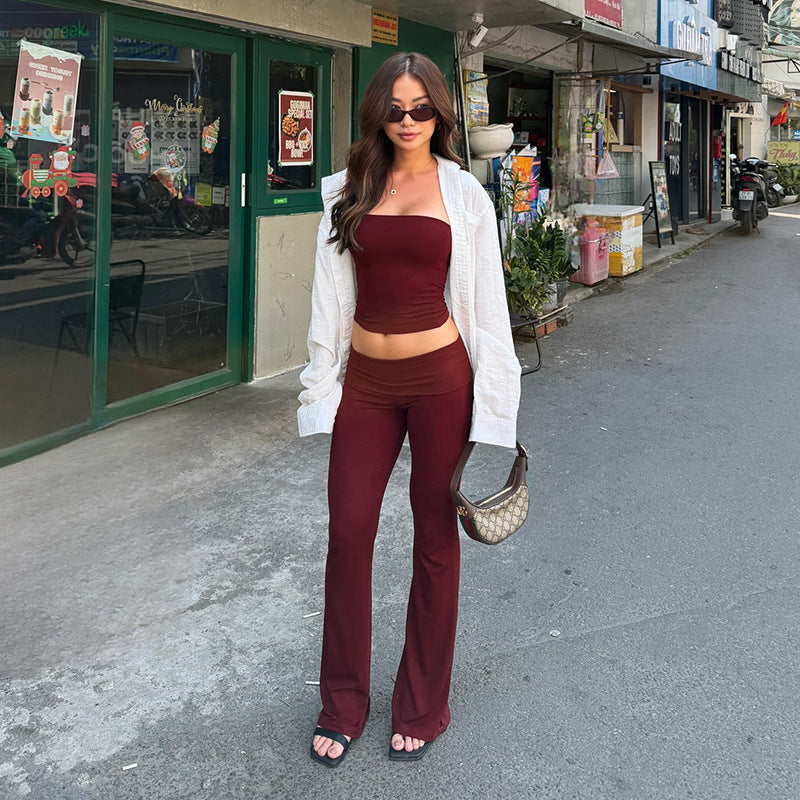 Bodycon Tube Top and Flare Pants Two-Piece Set