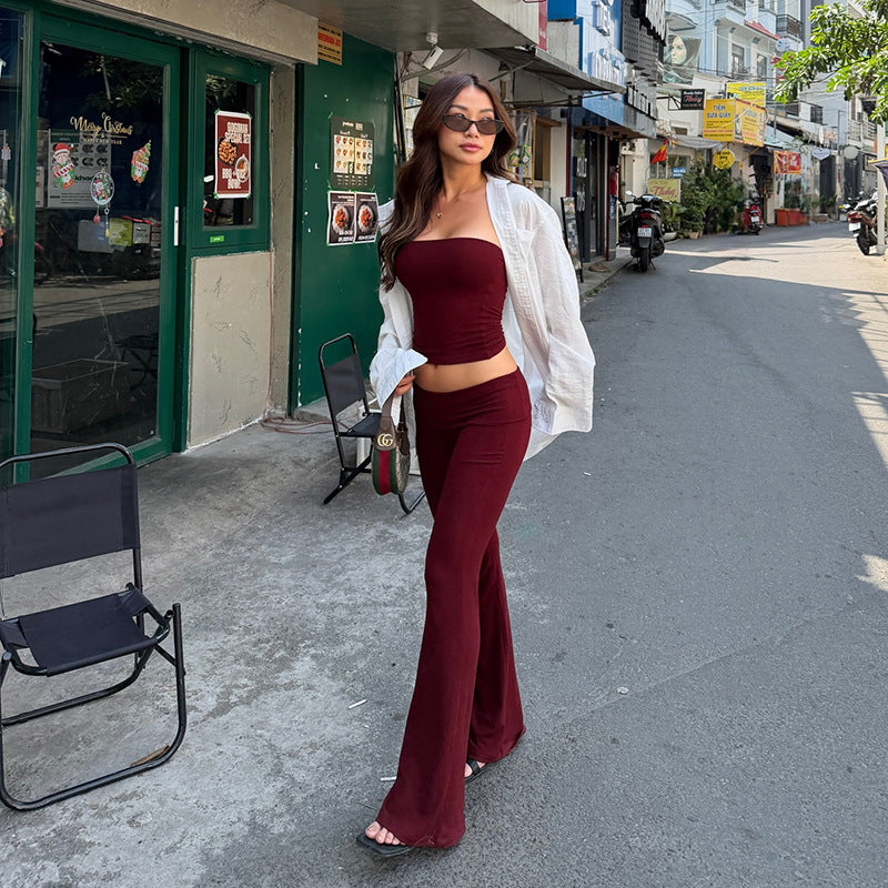 Bodycon Tube Top and Flare Pants Two-Piece Set