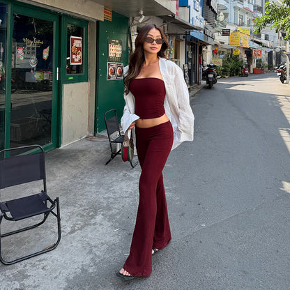 Bodycon Tube Top and Flare Pants Two-Piece Set