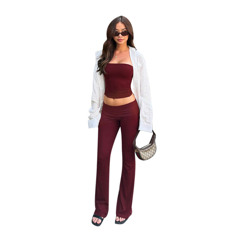 Bodycon Tube Top and Flare Pants Two-Piece Set