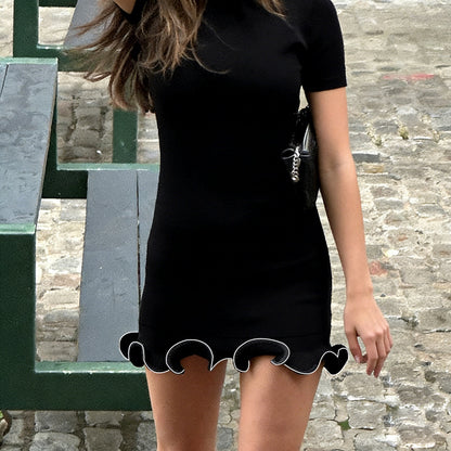 Short Sleeve Bodycon Dress with Contrast Ruffle Hem