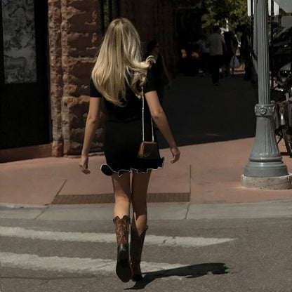 Short Sleeve Bodycon Dress with Contrast Ruffle Hem