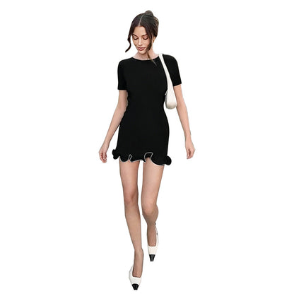Short Sleeve Bodycon Dress with Contrast Ruffle Hem