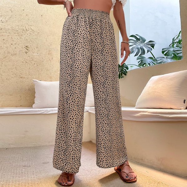 Animal Print Wide-Leg Cropped Pants with High Waist