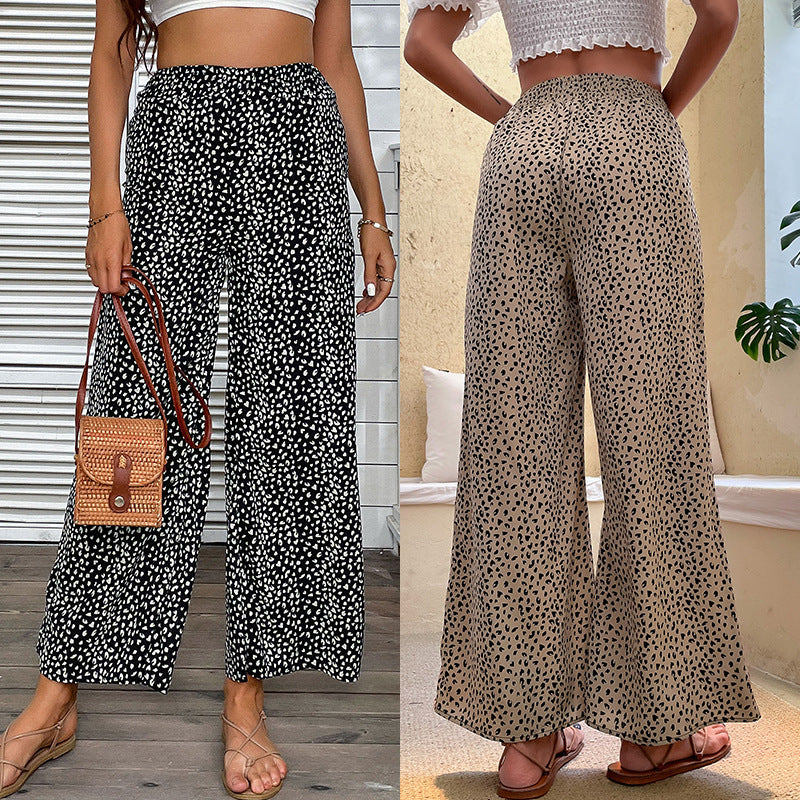 Animal Print Wide-Leg Cropped Pants with High Waist