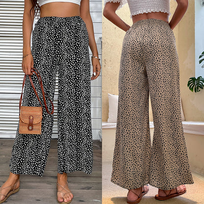 Animal Print Wide-Leg Cropped Pants with High Waist