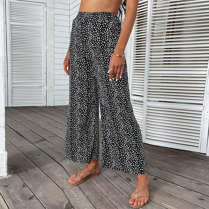 Animal Print Wide-Leg Cropped Pants with High Waist