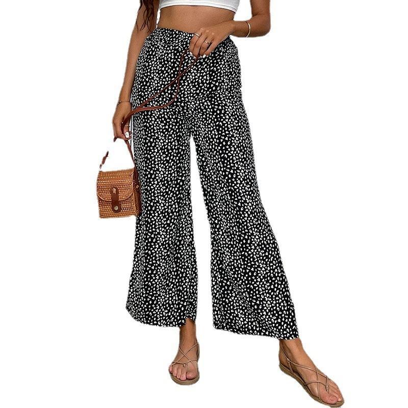 Animal Print Wide-Leg Cropped Pants with High Waist