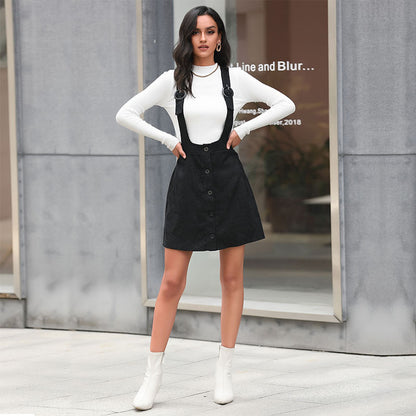 A-Line Corduroy Pinafore Dress with Button Front