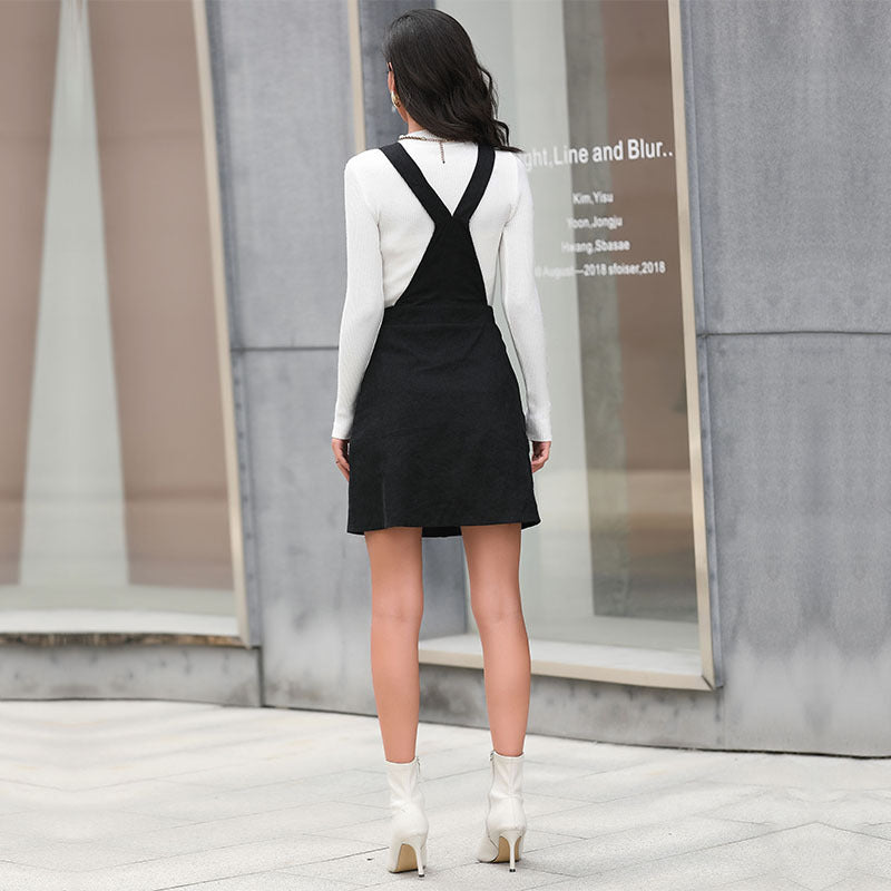 A-Line Corduroy Pinafore Dress with Button Front