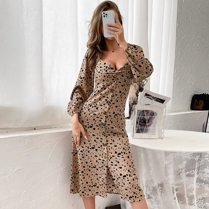 Leopard Print A-Line Midi Dress with Twist Front and Buttons