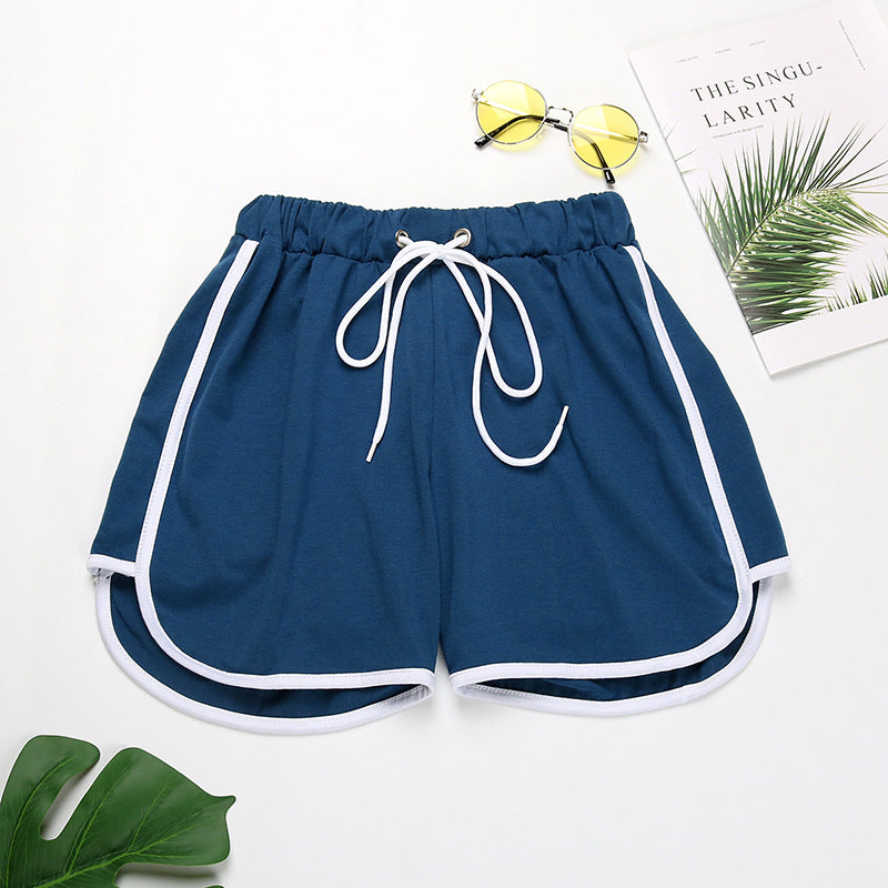 Loose High-Waist Shorts with Dolphin Hem and Contrast Piping